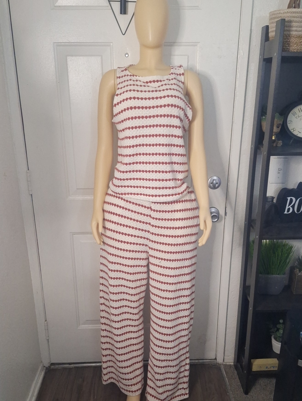 Women’s Cream & Red Striped Sleeveless Set